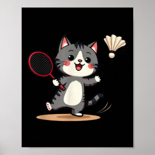 Lustiger Badminton Süße Katze Schläger Federball M Poster