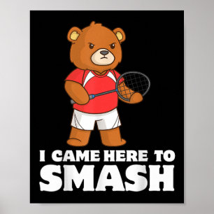 Lustiger Badminton-Wettbewerb-Bär-Spieler-Smasher Poster