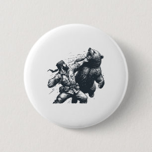 Lustiger Bär, der Bär Retro Vintage Jagd schlägt Button