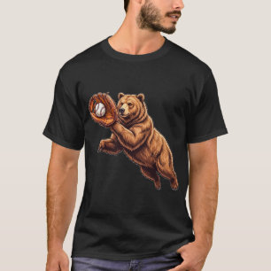 Lustiger Bär fängt Ball Baseball Wildtier T-Shirt