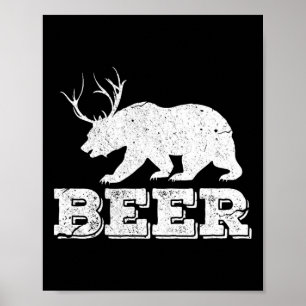 Lustiger Bär Hirsch Bier Jagd Vintage Poster