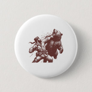 Lustiger Bär Mann schlägt Bär Retro Vintage Jagd Button