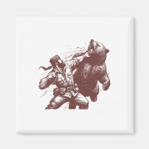 Lustiger Bär Mann schlägt Bär Retro Vintage Jagd Magnet