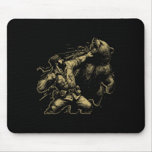 Lustiger Bär Mann schlägt Bär Retro Vintage Jagd Mousepad