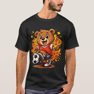 Lustiger Bär spielt Fußball und isst Pizza T-Shirt