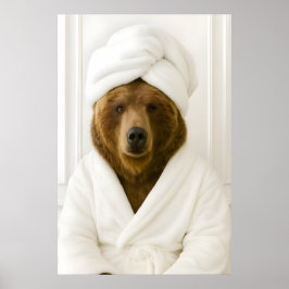 Lustiger Bären-Badezimmer-Druck, Bär im Bademantel Poster