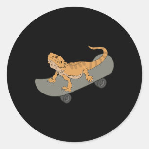 Lustiger Bartagame auf Skateboard Süßes Haustier E Runder Aufkleber