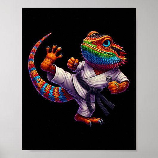 Lustiger Bartdrache Hochtritt Karate Samurai Ninja Poster (Vorne)