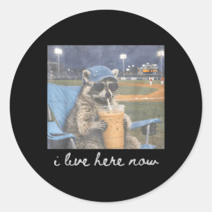 Lustiger Baseballplatz Waschbär Eis Kaffee Live Runder Aufkleber