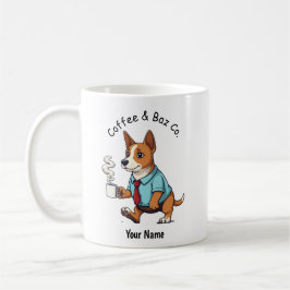 Lustiger Basenji-Hund im Geschäftsanzug Kaffee  Kaffeetasse