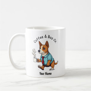 Lustiger Basenji-Hund im Geschäftsanzug Kaffee Kaffeetasse
