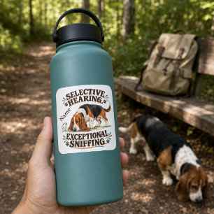 Lustiger Basset Hound mit selektivem Gehör Quadratischer Aufkleber