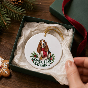 Lustiger Basset Hound Santa, ich kann Weihnachten Keramik Ornament
