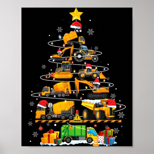 Lustiger Baubagger LKW Weihnachtsbaum Poster (Vorne)