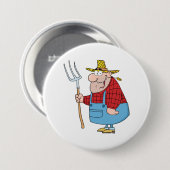 Lustiger Bauern-Heugabel-Overall und Strohhut Button (Vorne & Hinten)