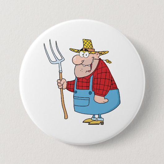 Lustiger Bauern-Heugabel-Overall und Strohhut Button (Vorderseite)