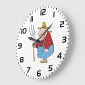 Lustiger Bauern-Heugabel-Overall und Strohhut Große Wanduhr (Winkel)