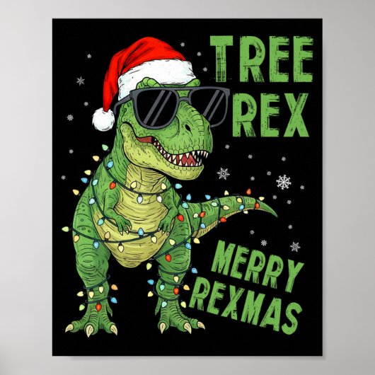 Lustiger Baum Rex Weihnachts-Dinosaurier Santa Hut Poster (Vorne)