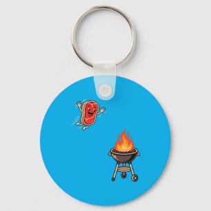 Lustiger Bbq-Steak, der in den Grill springt, Barb Schlüsselanhänger