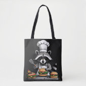 Lustiger BBQ-Waschbär dreht Burger um Tasche (Vorderseite)