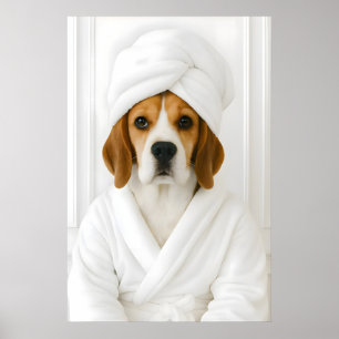 Lustiger Beagle-Badezimmerdruck, Beagle im Bademan Poster