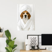Lustiger Beagle-Badezimmerdruck, Beagle im Bademan Poster (Heimbüro)