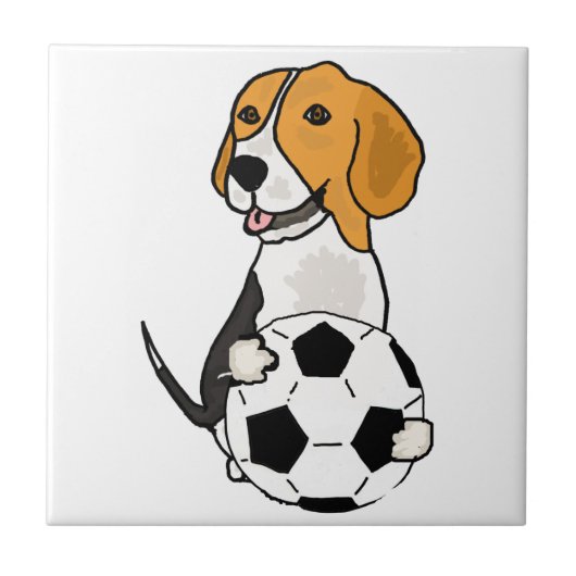 Lustiger Beagle, der Fußball spielt Fliese (Vorderseite)