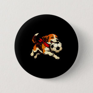 Lustiger Beagle Hund spielt Fußball-Spieltag Button