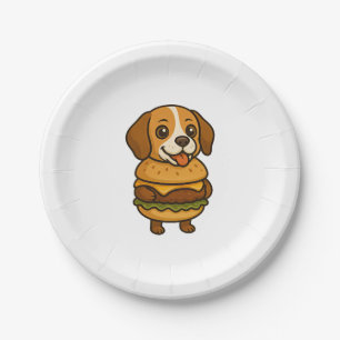 Lustiger Beagle mit Burger Lustige mythische Kreat Pappteller