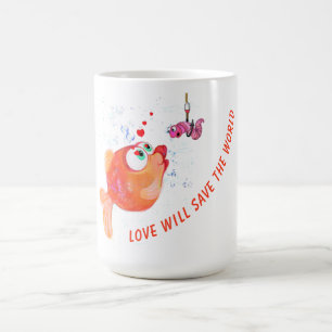 Lustiger Becher Fisch und Wurm - Liebe Kaffeetasse