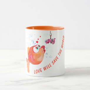 Lustiger Becher Glücklicher Fisch und Wurm - Benut Tasse