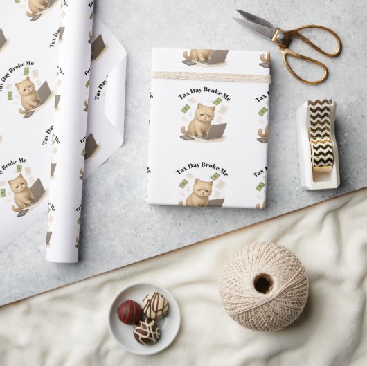 Lustiger Beiger Minimaler Gestresster Katze Steuer Geschenkpapier (Kunsthandwerk)