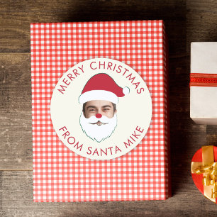 Lustiger benutzerdefinierter Gesichts-Tausch Santa Runder Aufkleber