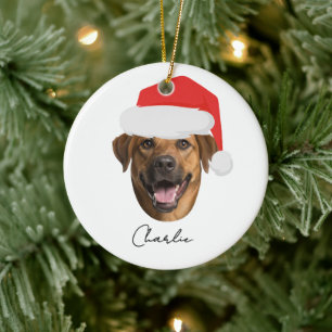 Lustiger benutzerdefinierter Hundekopf & Name Sant Keramik Ornament