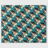 Lustiger Bernese Gebirgshund, der Eistüte isst Geschenkpapier (Flach)