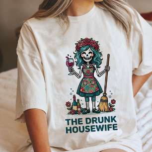 Lustiger Betrunkener Hausfrau-Skelett Mit Wein Tri-Blend Shirt