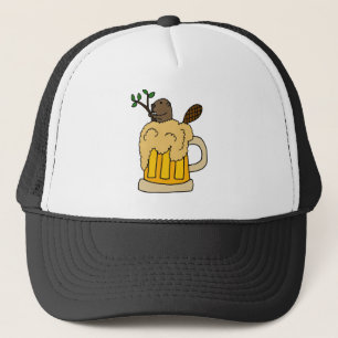 Lustiger Biber in der Bier-Tasse Truckerkappe