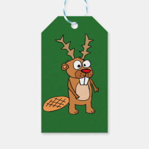 Lustiger Biber mit Ren-Geweih-Weihnachtskunst Geschenkanhänger