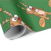 Lustiger Biber mit Ren-Geweih-Weihnachtskunst Geschenkpapier (Rolleneckpunkt)