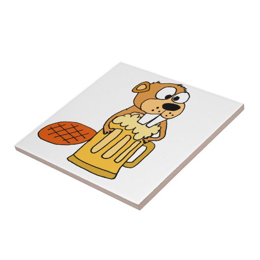 Lustiger Biber-trinkendes Bier Fliese (Seite)