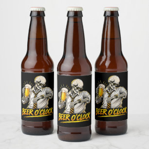 Lustiger Bier-Uhr-Skelett-Bierliebhaber Bierflaschenetikett