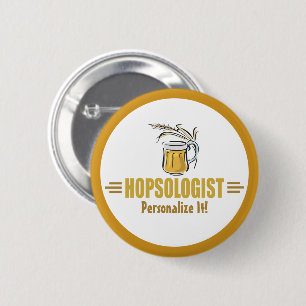 Lustiger Biertrinker Brauerei Bar Hopsologe Button