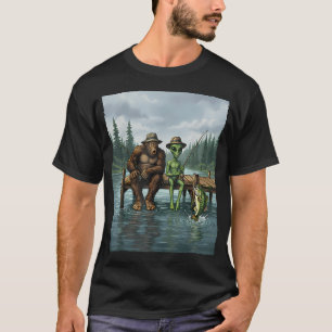 Lustiger Bigfoot-Angler Herren Alien Sasquatch-Ang T-Shirt