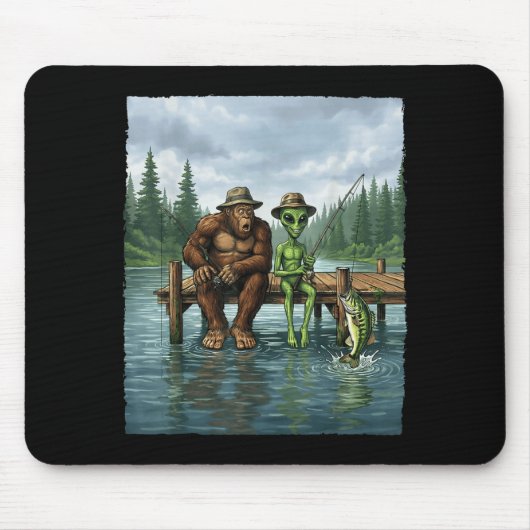 Lustiger Bigfoot-Angler Männer Alien Sasquatch-Ang Mousepad (Vorne)