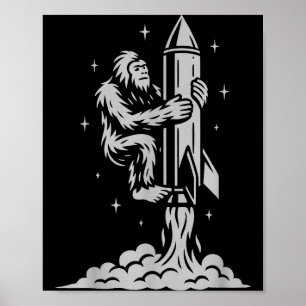 Lustiger Bigfoot fliegt in den Weltraum mit Sterne Poster