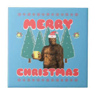 Lustiger Bigfoot - Frohe Weihnachten Fliese