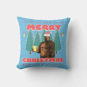 Lustiger Bigfoot - Frohe Weihnachten Kissen