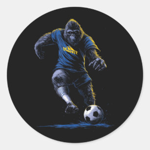 Lustiger Bigfoot-Fußballspieler Runder Aufkleber