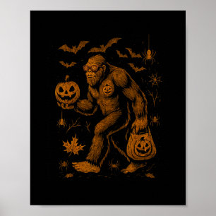 Lustiger Bigfoot-Halloween mit Kürbis und gruselig Poster