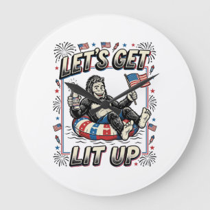 Lustiger Bigfoot Lasst Uns Leuchten Patriotisch Große Wanduhr